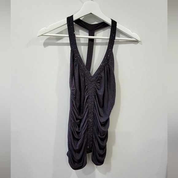 Marciano Dark Grey-Plum Ruched Blouse - Size S/M - Picture 5 of 5